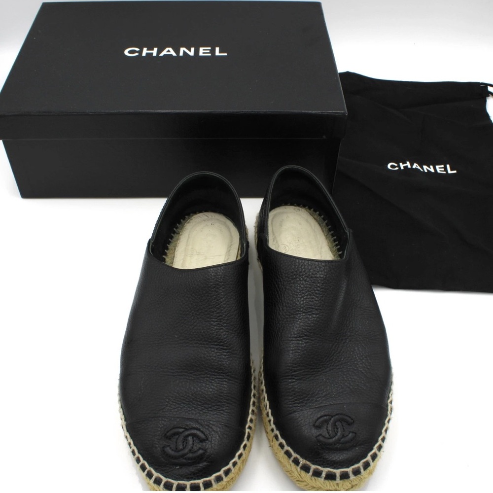 Chanel Black Leather Slip-On Loafers